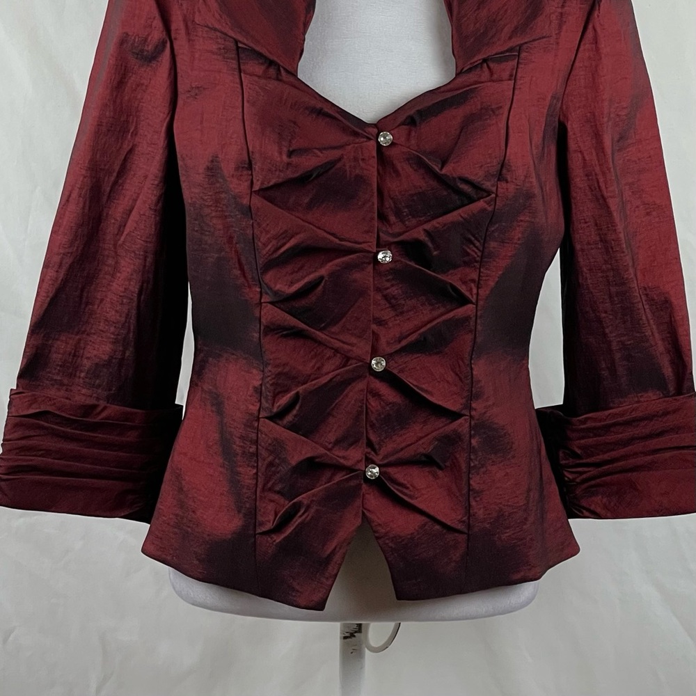 Cachet Satin Ruby Red Rhinestone Jacket Size 10 - image 3